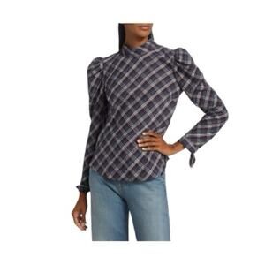 Veronica Beard Isabel Reversed Plaid Blouse Wine Puff Sleeve Blouse Size 0